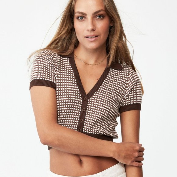 Cotton On Tops - NWT Women's Cotton Texture Short Sleeve Polo Cardigan